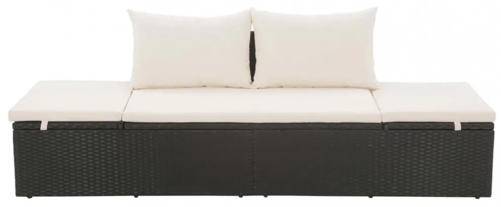 fekete polyrattan kerti ágy 195 x 60 cm