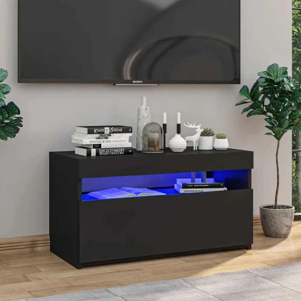 fekete TV-szekrény LED-világítással 75 x 35 x 40 cm