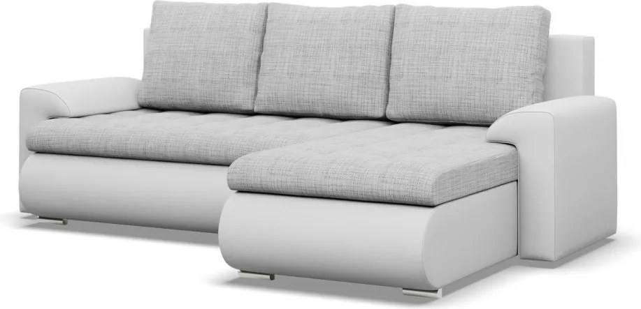 Tokio sarokkanapé, 2 ágyneműtartóval, fonott + műbőr, jobboldali, szürke - fehér