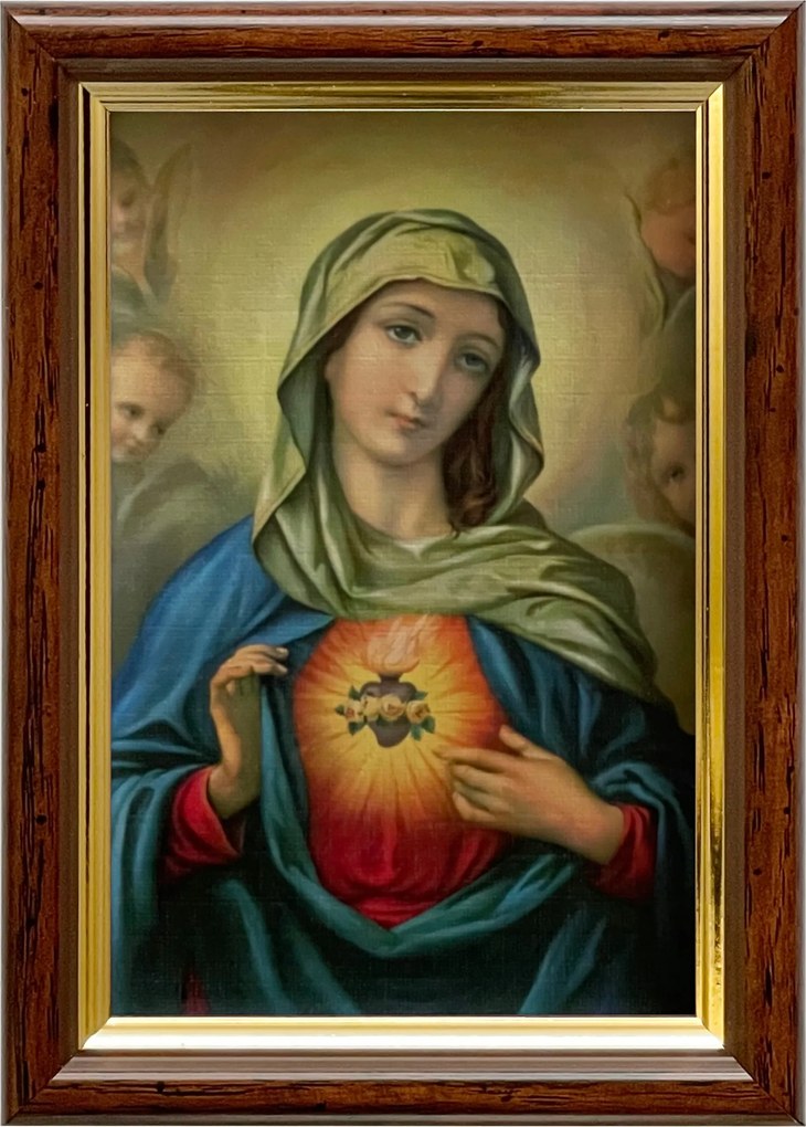 Vászonkép 18x13 Mária Szíve Mária Barna Arany Díszített Fa Keret