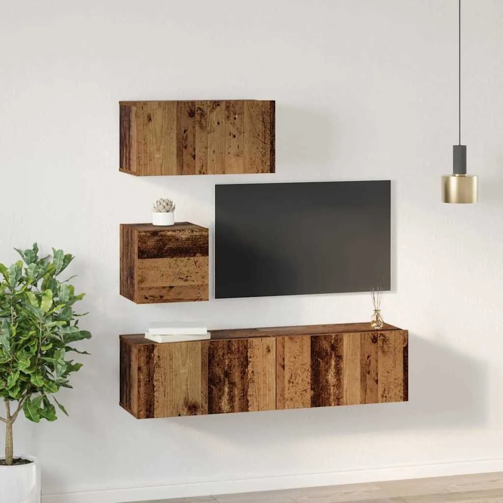 TV szekrény garnitúra 4 pcs Régi fa 60 x 30 x 30 cm Faanyag