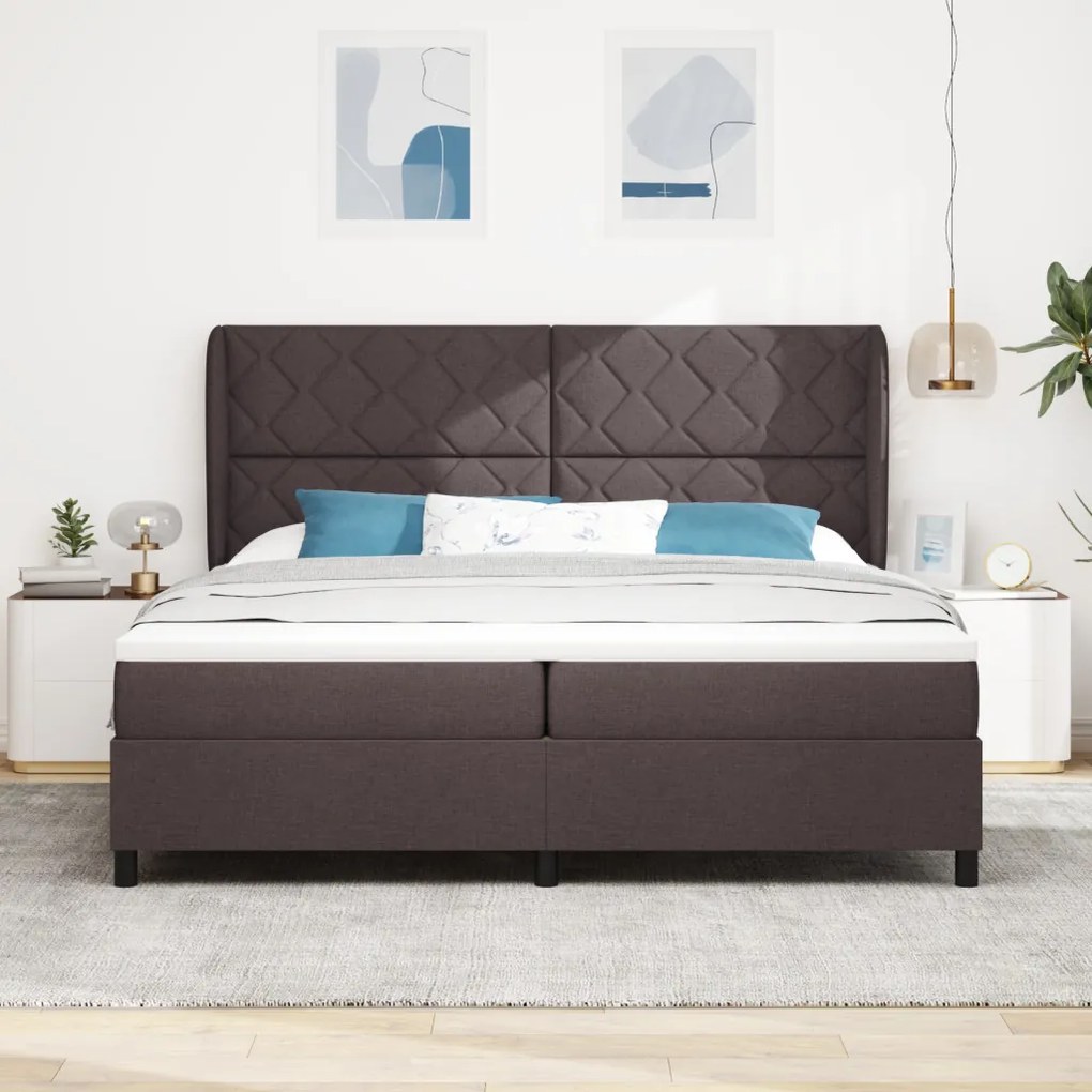Boxspring Ágy Matrac Kárpitozott Sötétbarna, 200x200 cm