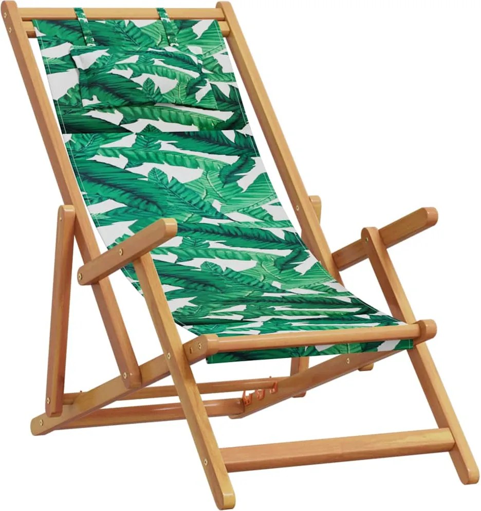 vidaXL levélmintás eukaliptuszfa és szövet összecsukható strandszék