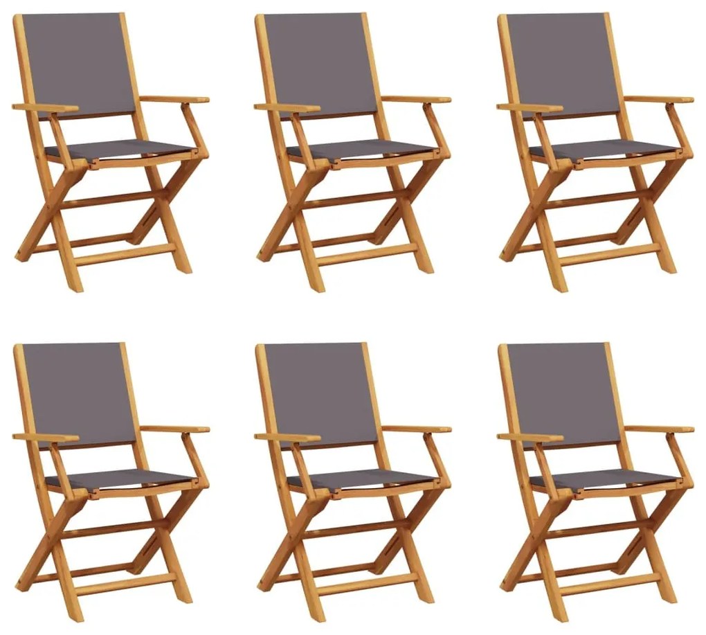 6 db antracitszürke szövet és tömör fa összecsukható kerti szék