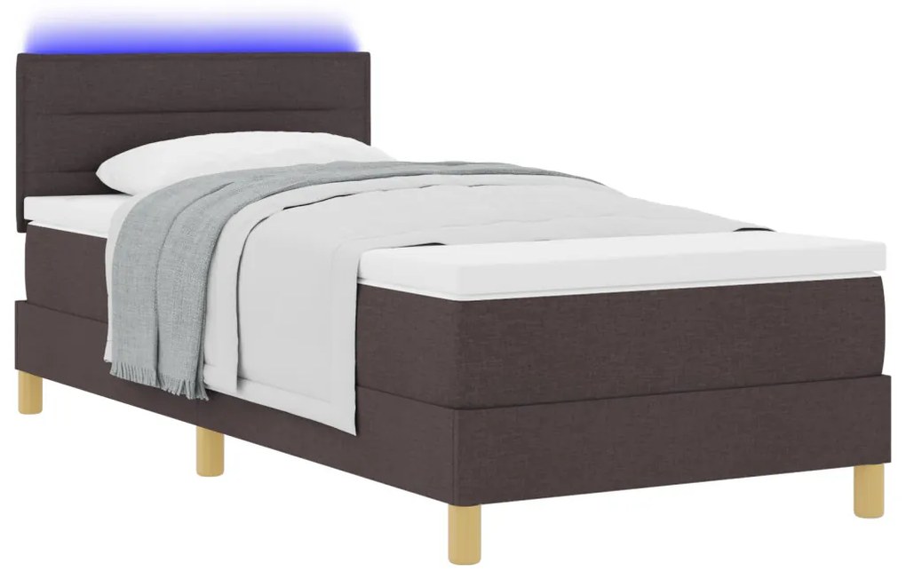 Box Spring Ágy Matraccal & LED Sötétbarna 80x200 cm Textil