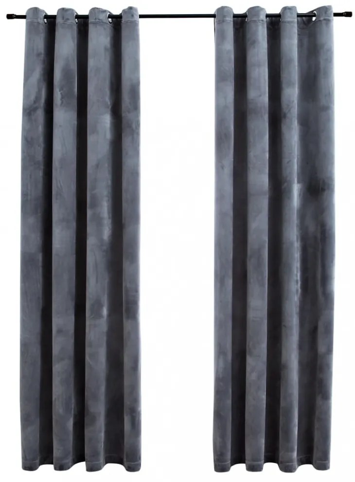 2 db antracit bársony sötétítőfüggöny gyűrűkkel 140 x 255 cm