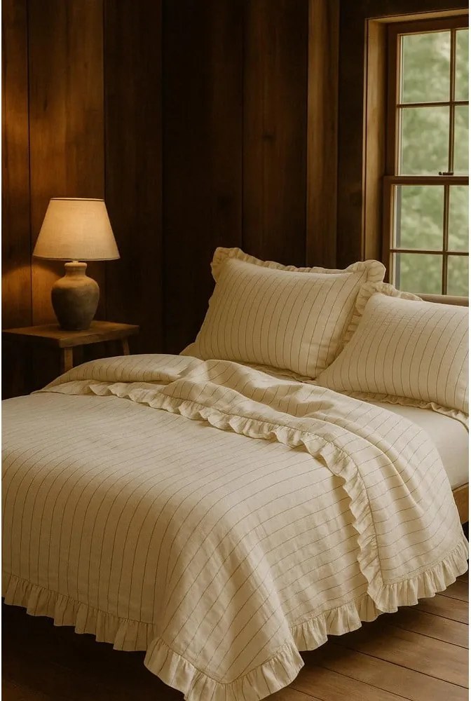 Bézs egyszemélyes renforcé pamut ágyneműhuzat 140x200 cm Amalia Striped – Mila Home Luxury