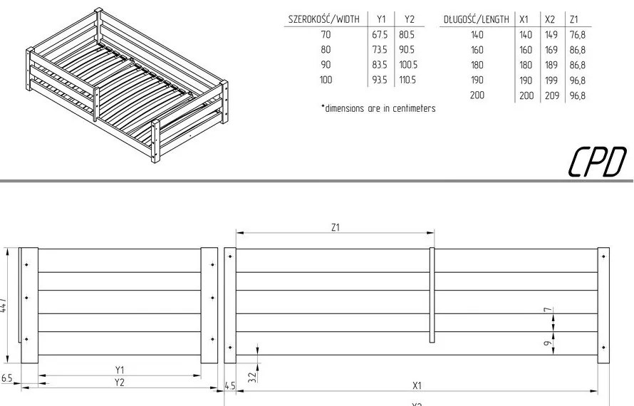 Natúr színű borovi fenyő ágyneműtartós gyerekágy 80x140 cm Mila CPD – Adeko
