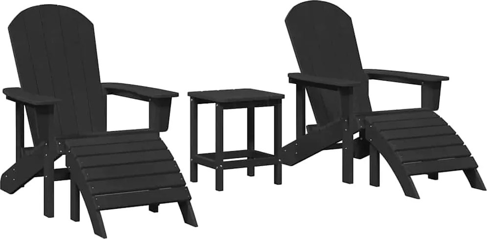 vidaXL Kerti Szék 3 pcs Fekete Polietilén