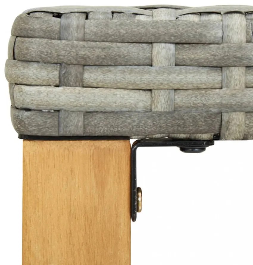 szürke polyrattan és tömör akácfa kerti pad 120 cm