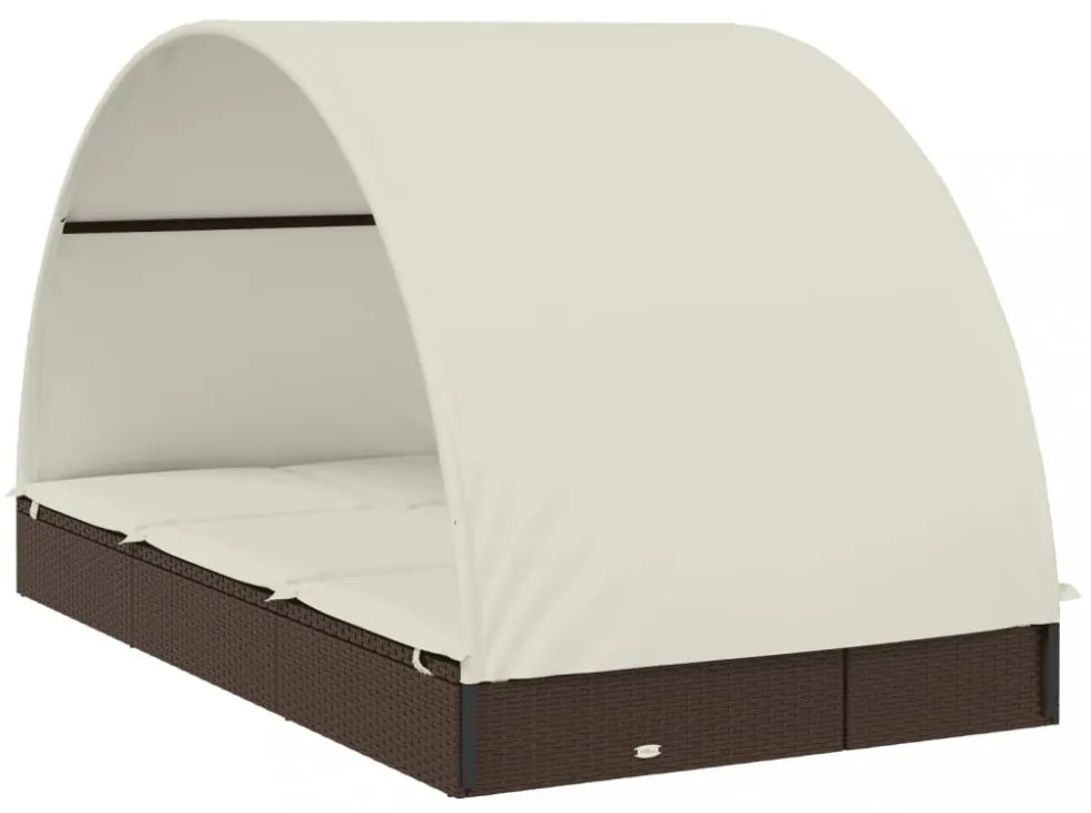 2 személyes barna polyrattan napágy kerek tetővel 211x112x140cm