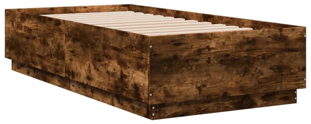 füstös tölgy színű szerelt fa ágykeret LED-del 75x190 cm