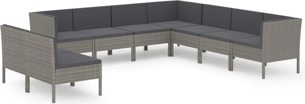 vidaXL 9 részes szürke polyrattan kertibútor-garnitúra párnákkal