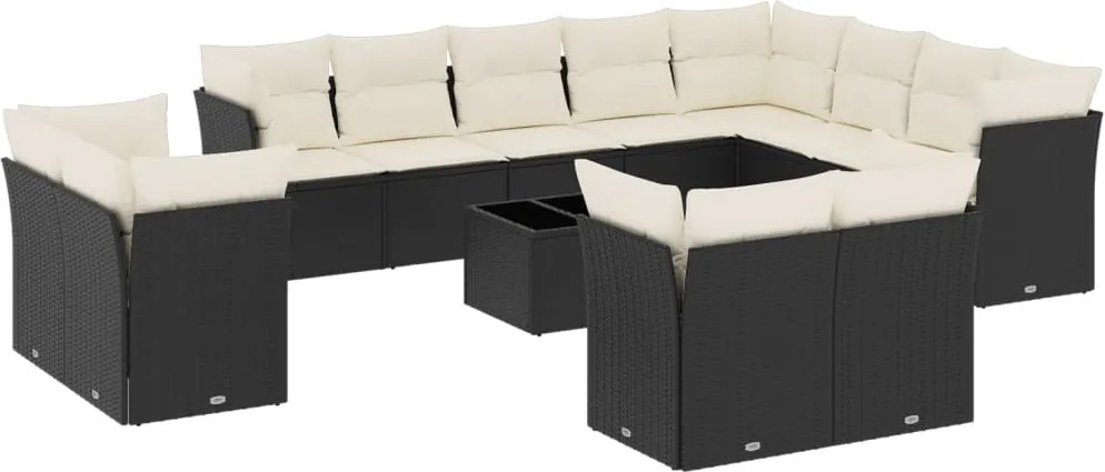 vidaXL 13 részes fekete polyrattan kerti ülőgarnitúra párnákkal