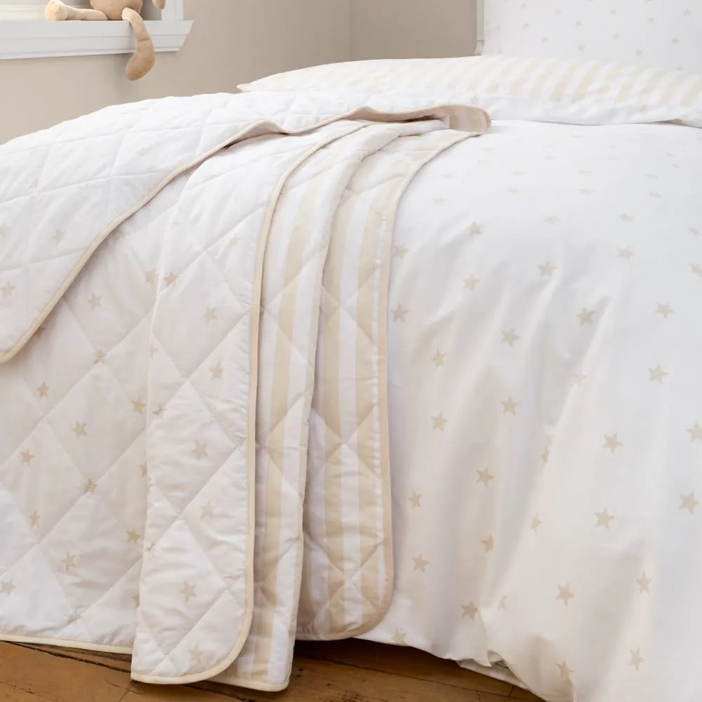 Fehér-bézs pamut steppelt gyerek ágytakaró 135x190 cm Mini Star & Stripes – Bianca