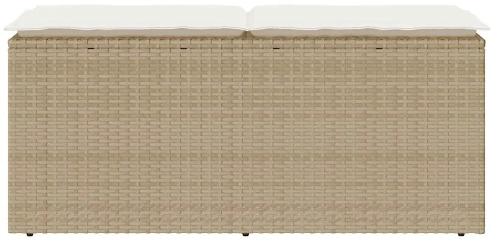 Bézs polyrattan kerti pad párnával 110x40x44 cm
