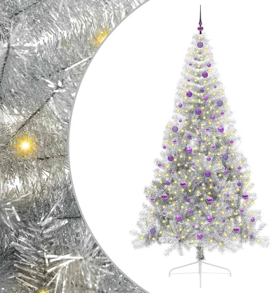 vidaXL Mesterséges, előre világított karácsonyi fa Ezüst 240 cm PET