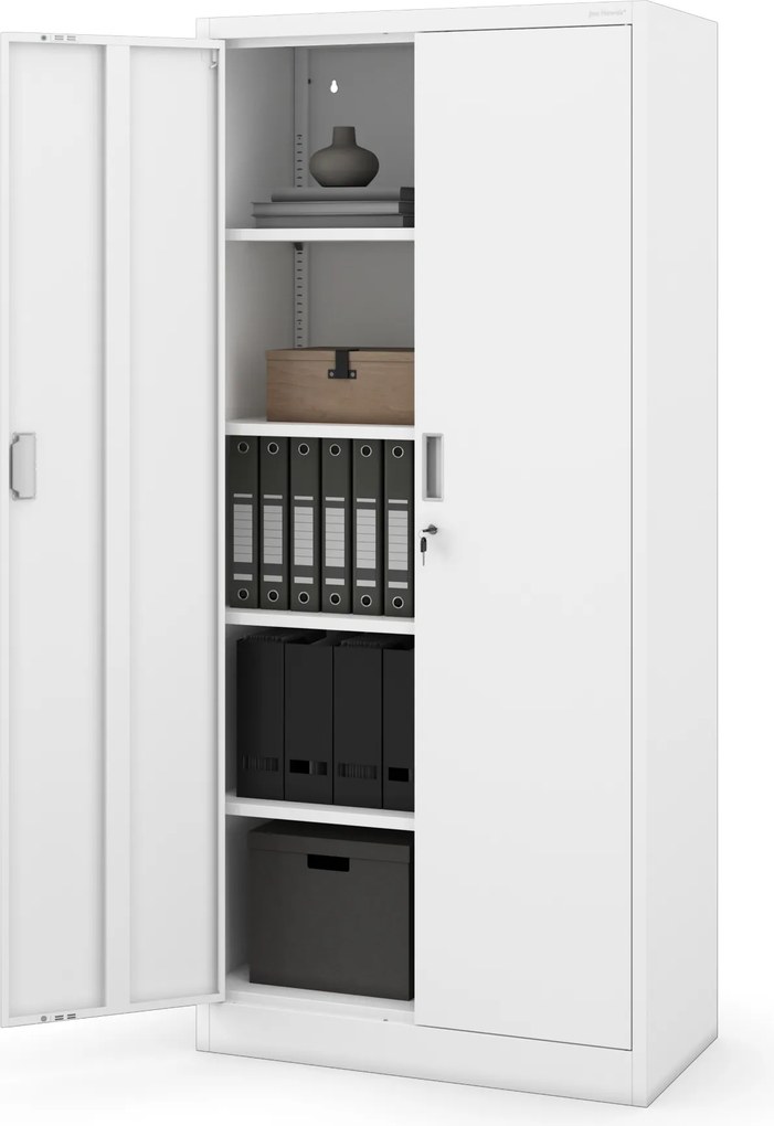4 polcos fém irodai szekrény, fehér, 1750x800x400 mm: JAN Compact