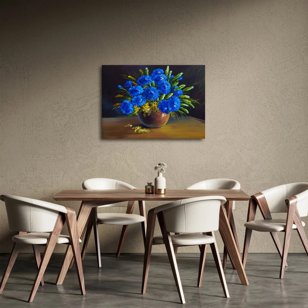Kék virágok képe egy vázában (70x50 cm)