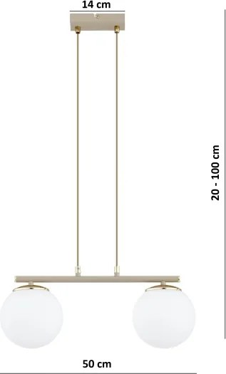 Brilagi - MILO kábeles függeszték 2xE27/60W/230V bézs/arany
