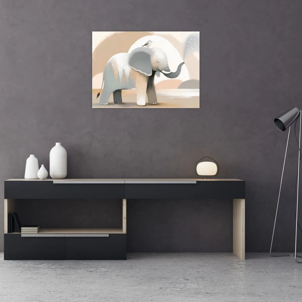 Üveg kép - Elefánt pasztell színekben (70x50 cm)