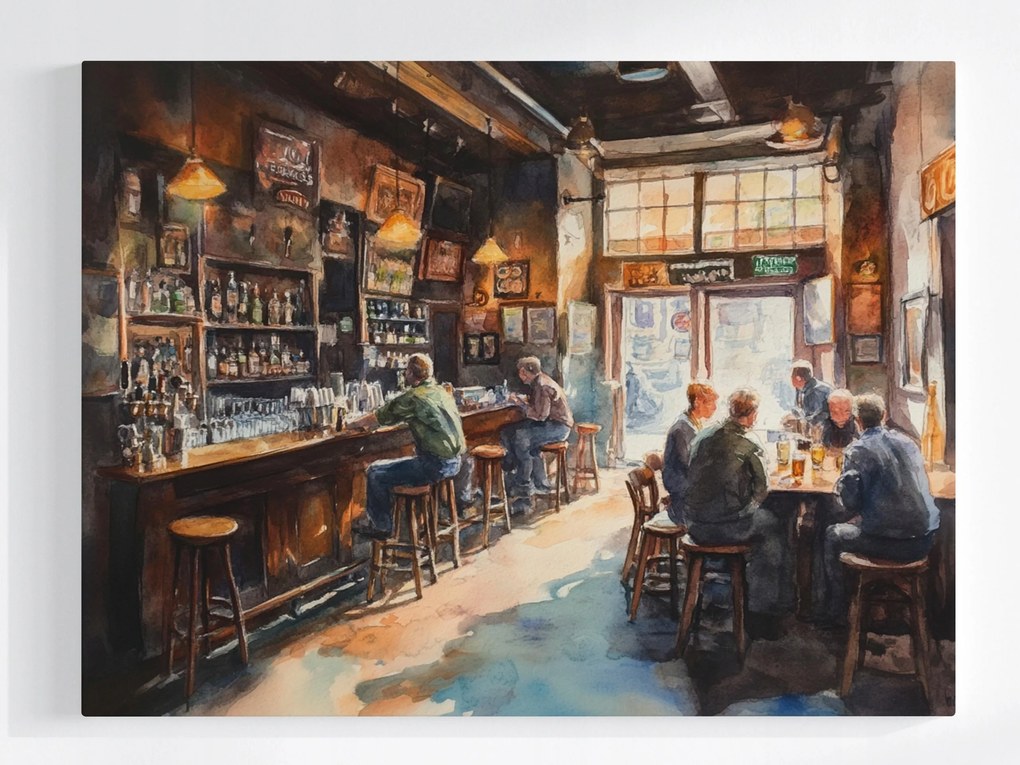 Poszter Ír Pub Vintage Belső Bár Akvarell 100x75