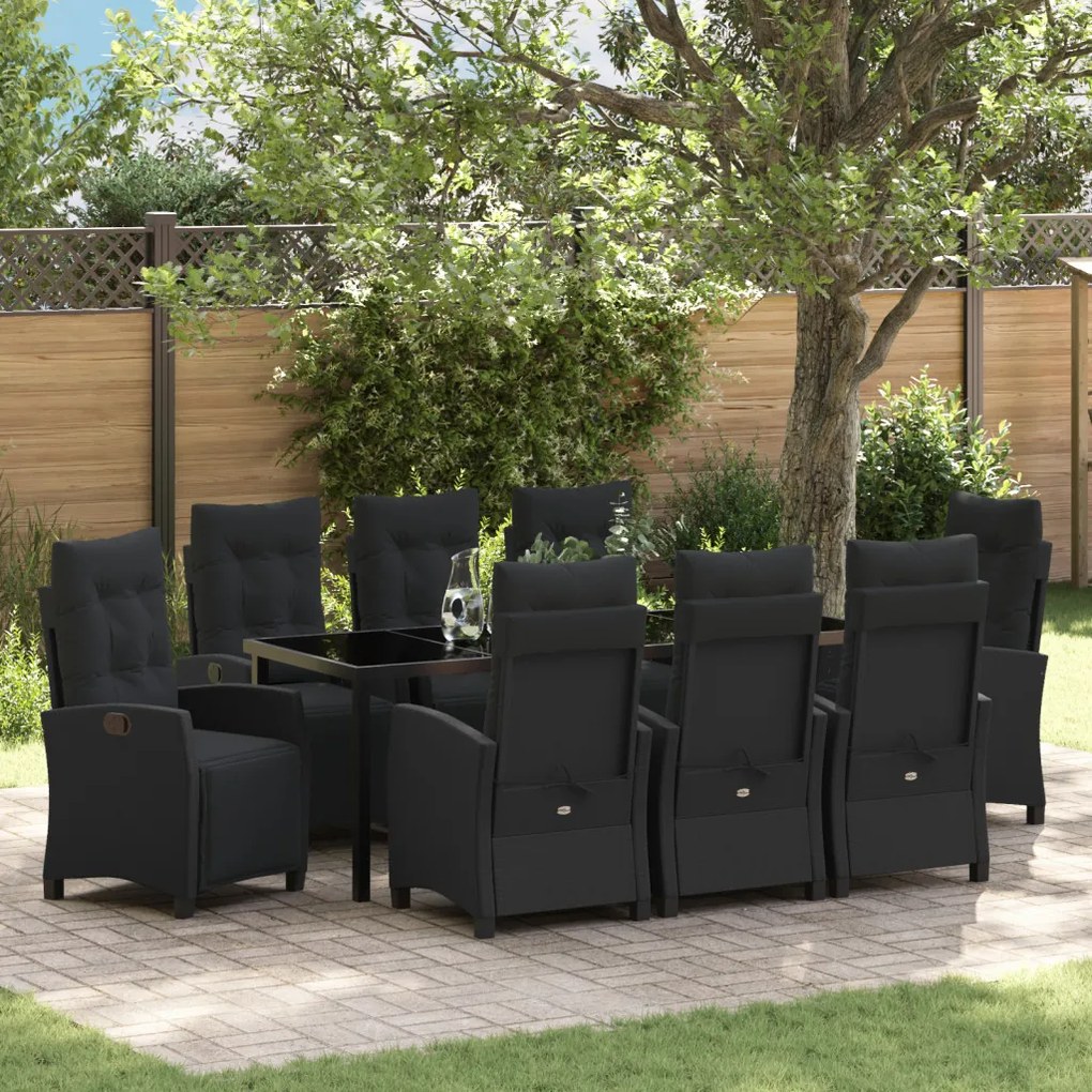 9 részes Kerti Étkezőszett Fekete Poly Rattan
