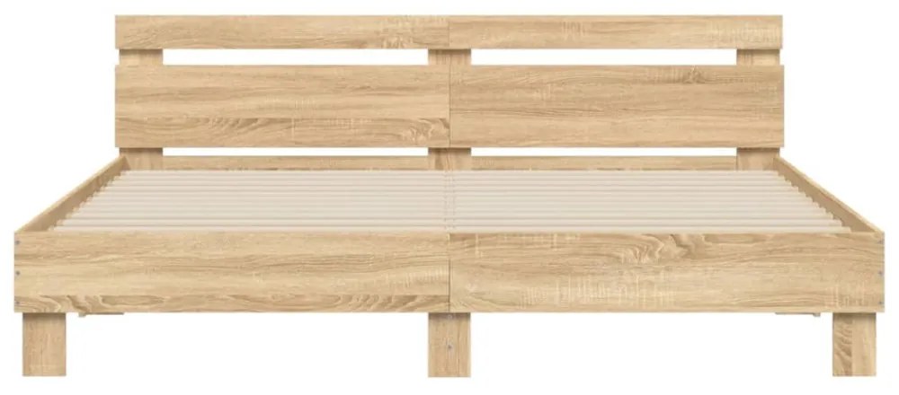 sonoma tölgy színű ágykeret fejtámlával és LED-del 160 x 200 cm