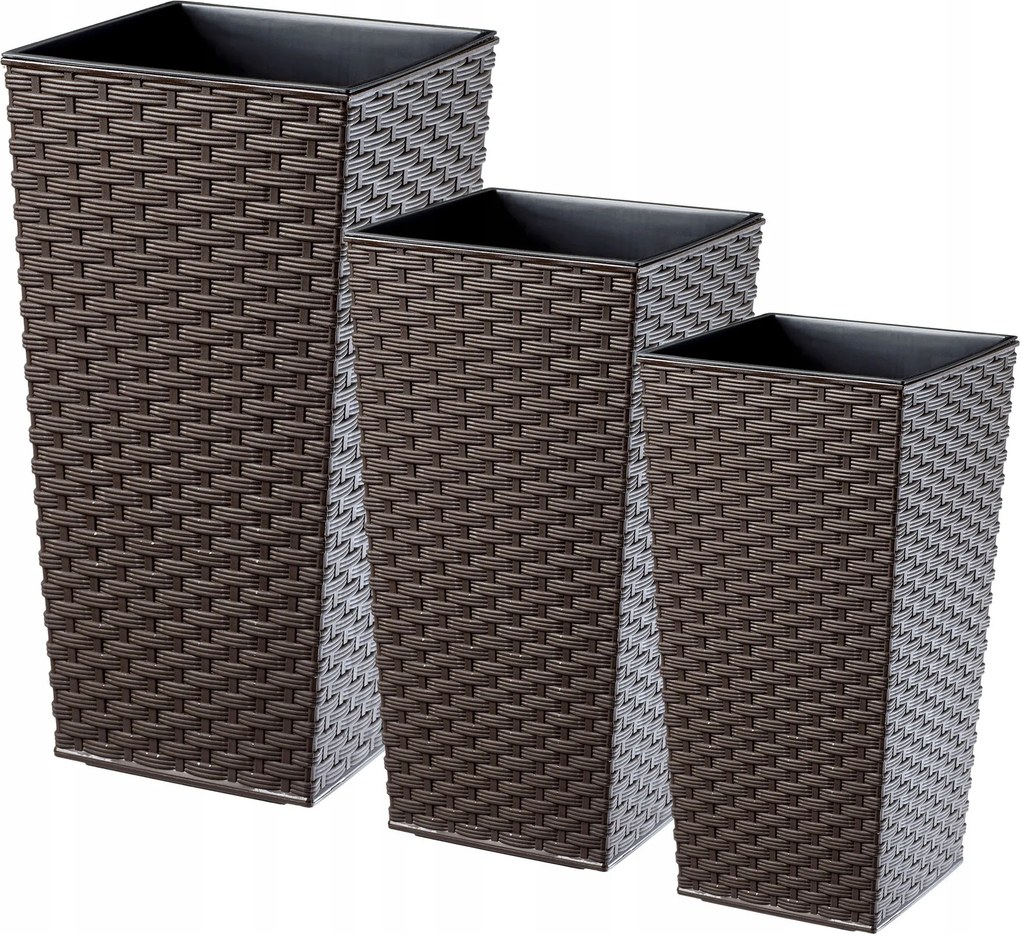 3 db-os Virágtartó Készlet Mokka Rattan Utántöltő Nagy