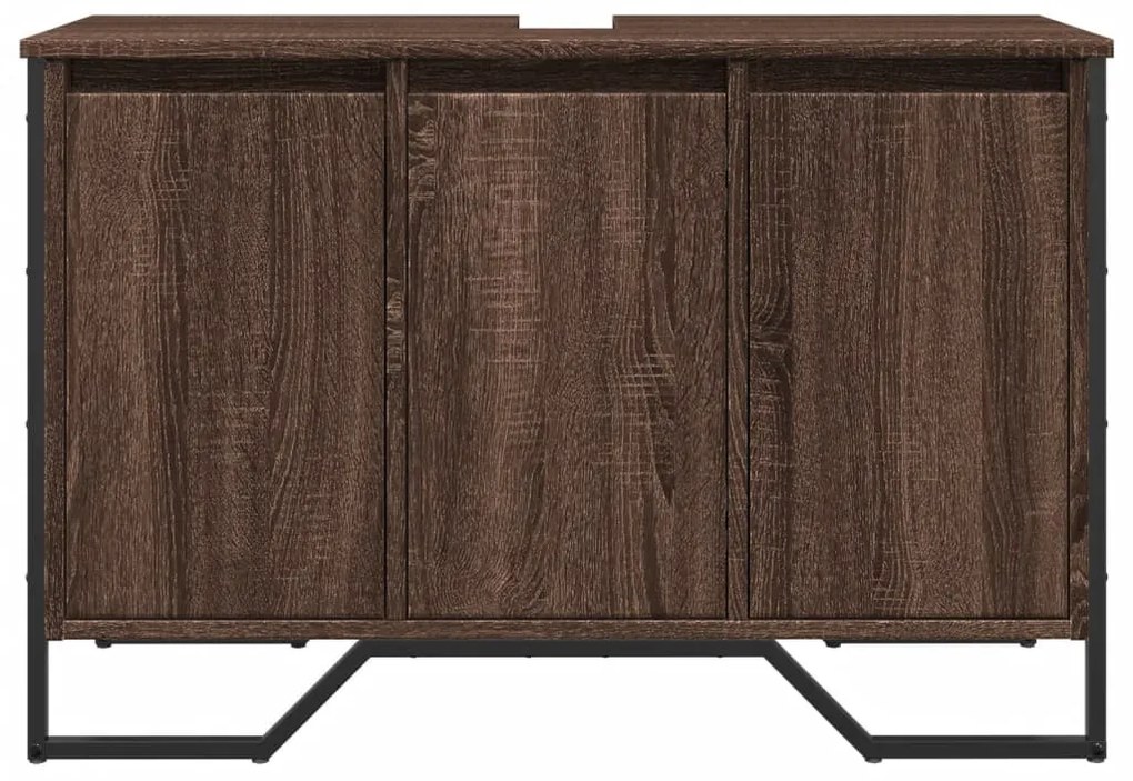 Barna tölgy szerelt fa fürdőszobai mosdószekrény 91x35x60 cm