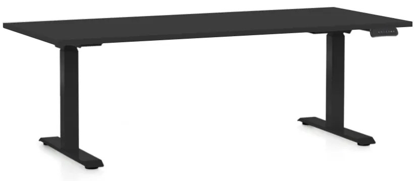 Állítható magasságú asztal OfficeTech D, 180 x 80 cm, fekete alap, fekete