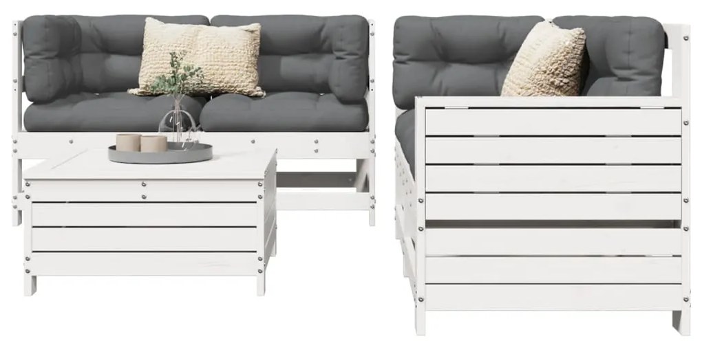 vidaXL 5 részes fehér tömör fenyőfa kerti ülőgarnitúra