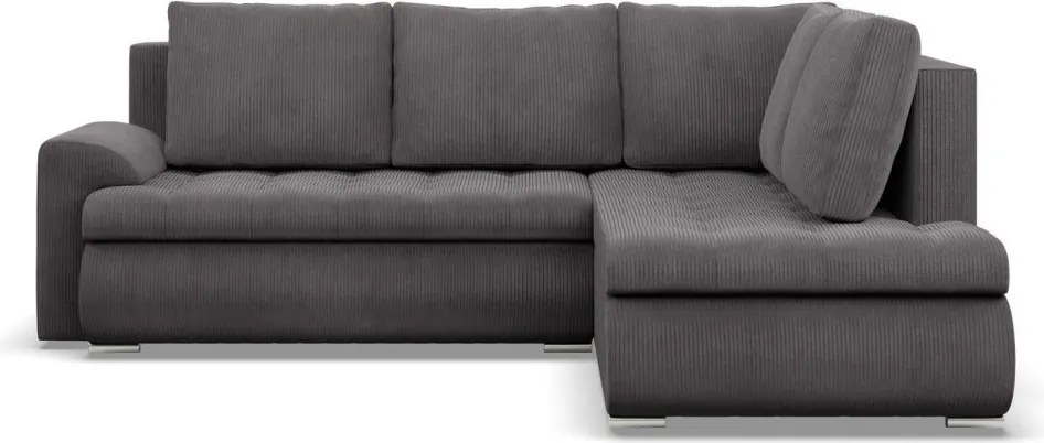 Tokio sarokkanapé, L alakú háttámlával, 2 ágyneműtartóval, kordbársony, jobboldali, szürke