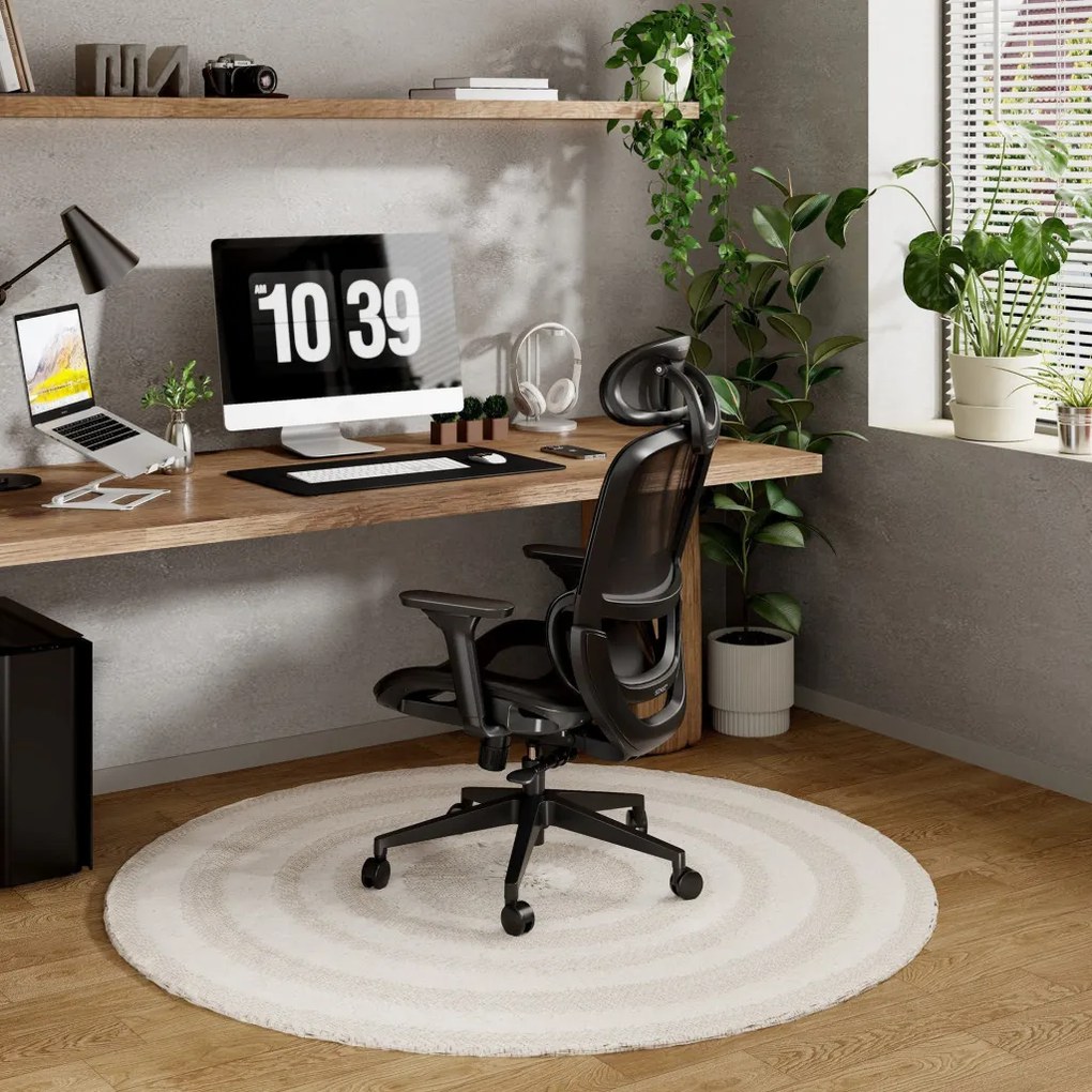 Ergonomikus irodai forgószék Neyo deréktámasz, fejtámla, háló, fekete