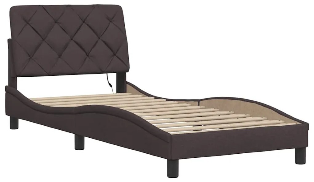 sötétbarna szövet ágykeret LED-ekkel matrac nélkül 90x200 cm