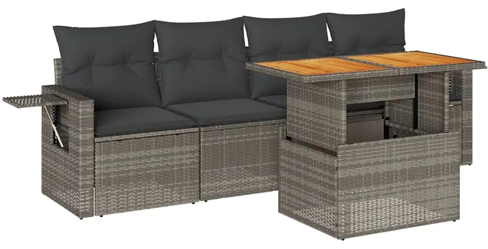 5 részes szürke polyrattan kerti ülőgarnitúra párnákkal