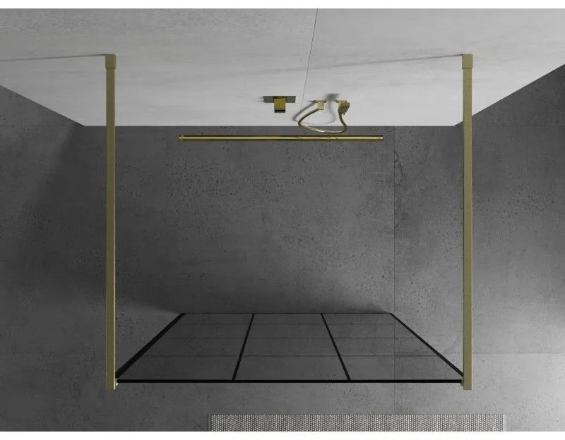 Mexen Kioto, Walk-In zuhany paraván 120 x 200 cm, 8 mm üveg fekete mintás, arany matt profil, 800-120-002-55-77