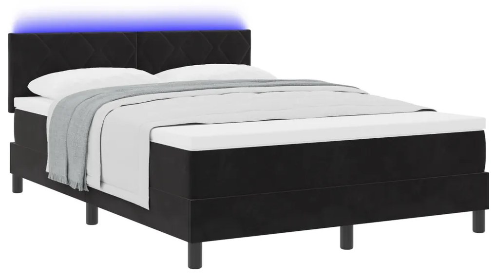 Boxspring Ágy Mattal és LED Fekete 140x200 cm Bársonyos