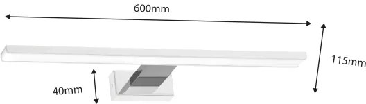 LED fürdőszobai tükörvilágítás SHINE, 13,8 W, 230 V, 60 cm, IP44, fehér/króm