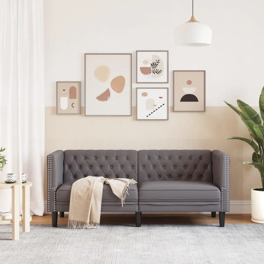 2 személyes szürke műbőr Chesterfield kanapé