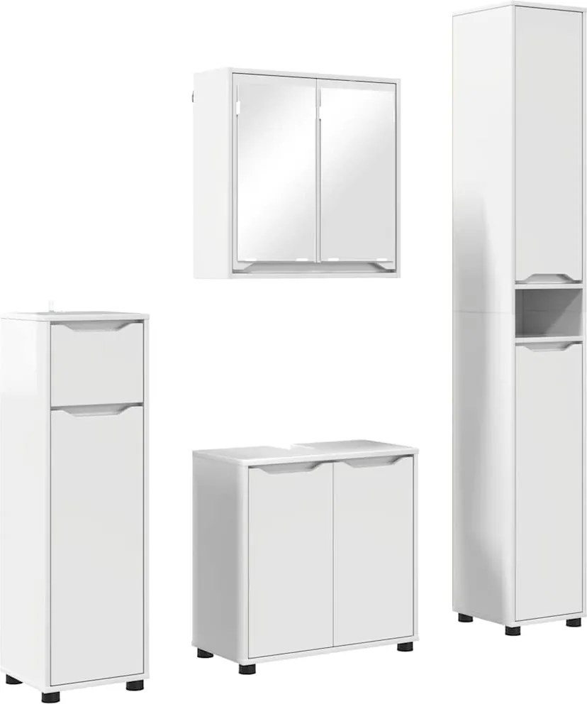 vidaXL Fürdőszoba bútor szett fiókkal 4 pcs Magas Fényű Fehér Faanyag