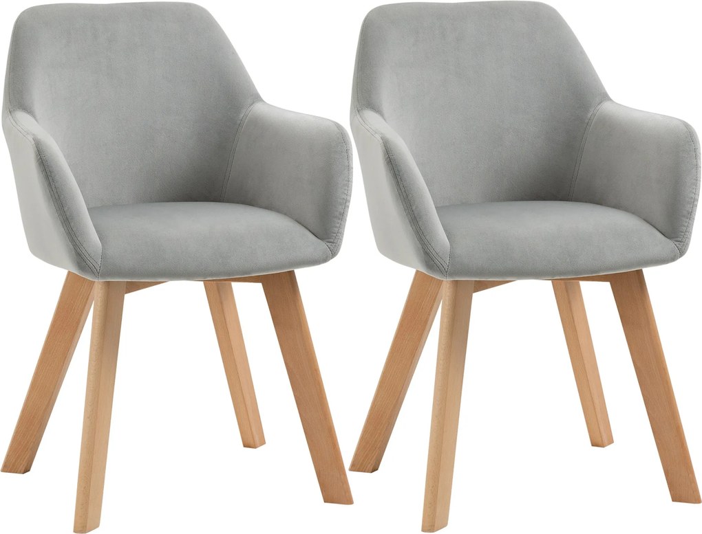 HOMCOM 2 db Étkezőszék, Konyhaszék Karfával és Hátpátlullal, Apuplált Székek Velúrváltozatban, Nappali Szék Fából készült Lábakkal, Konyhába és Étkező