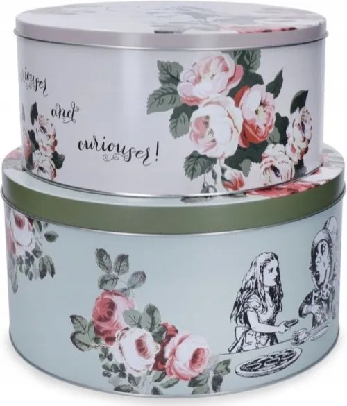 2 doboz keksztartó fém tároló Alice Csodaországban