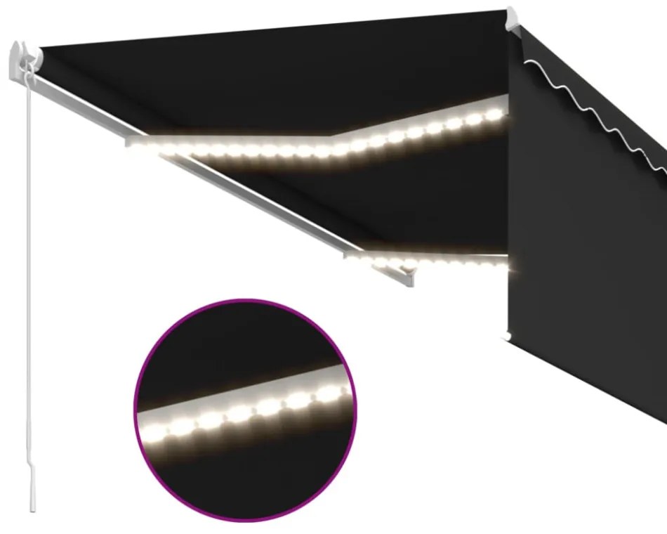 antracitszürke kihúzható LED-es napellenző redőnnyel 3,5x2,5 m