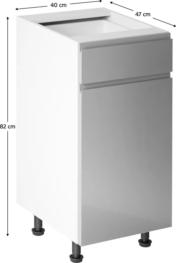 Alsószekrény, fehér/szürke extra magasfényű HG, AURORA D40S1