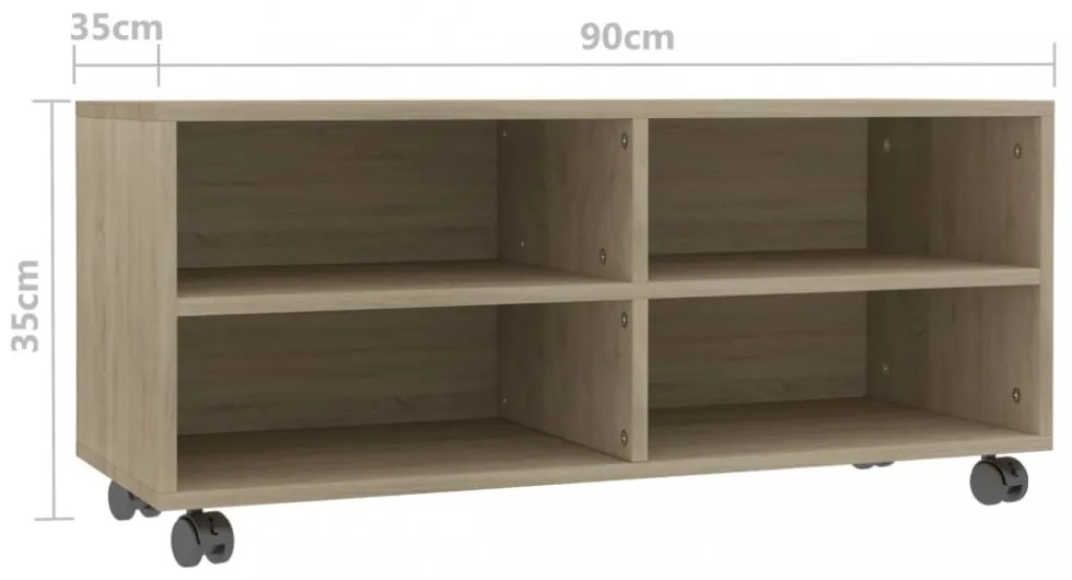 sonoma színű szerelt fa TV-szekrény görgőkkel 90 x 35 x 35 cm