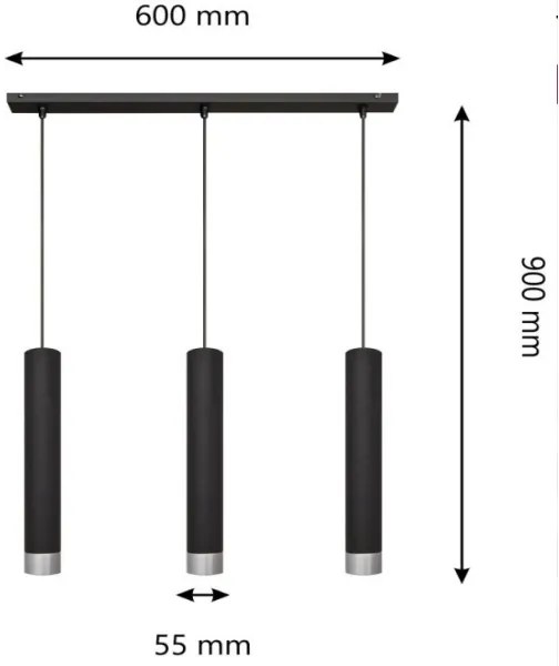 LED csillár TUBA 3xGU10/4,8W/230V fekete/fényes króm, kábelre szerelhető