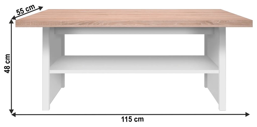 Dohányzóasztal 115, DTD laminált, fehér/tölgy sonoma, TOPTY TYP 18