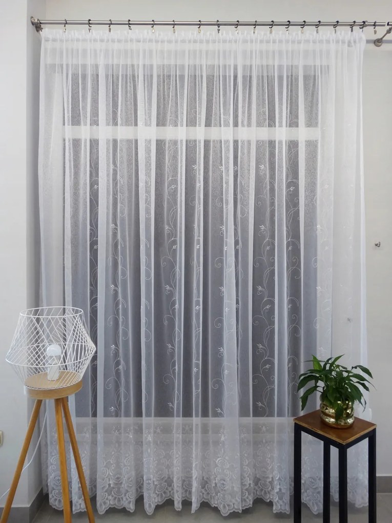 Mg Függöny erkély Kita Enzo fehér Hímzés 380x250 kész szalaggal