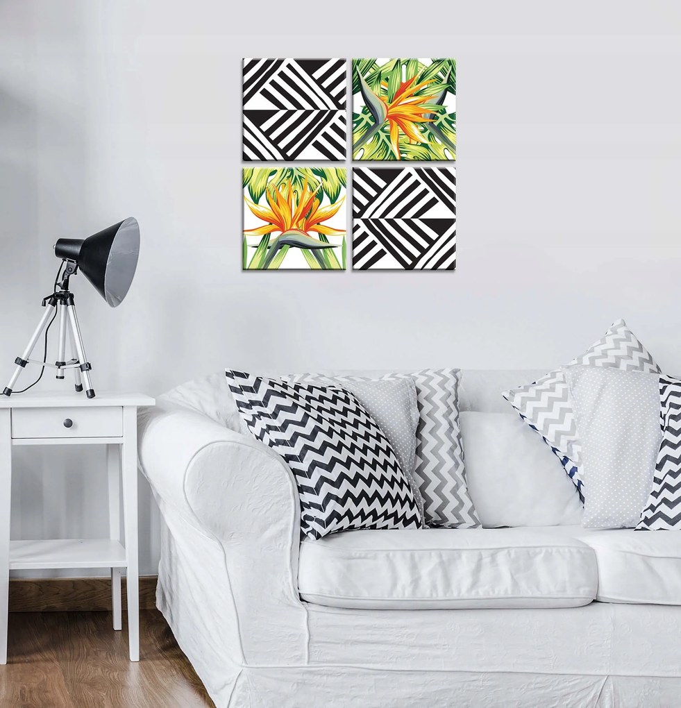 Vászonkép 50x50 Strelicia paradicsomi madár trópusok levelek geometria absztrakt